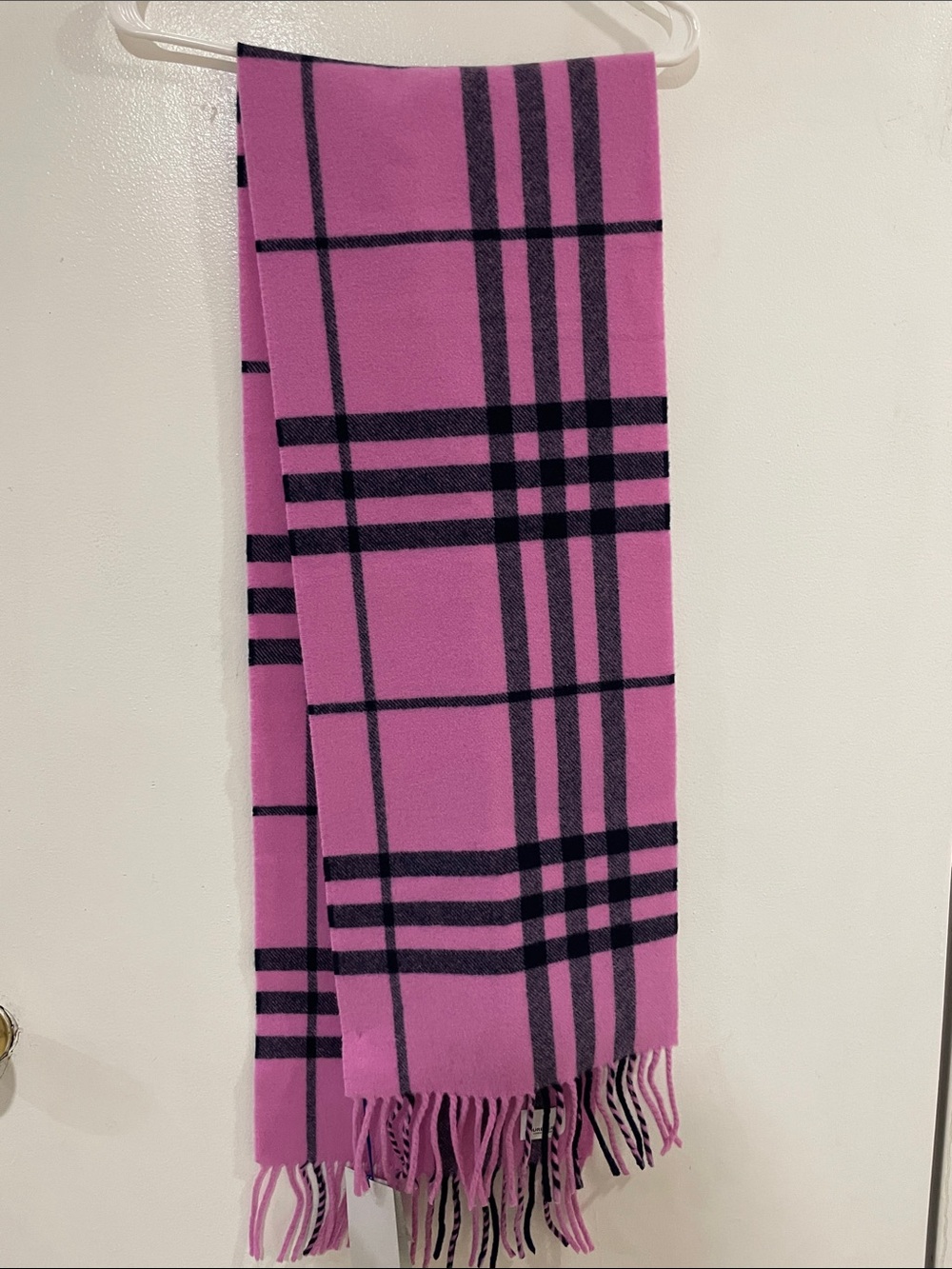 Burberry Pink Plaid Fringe Scarf